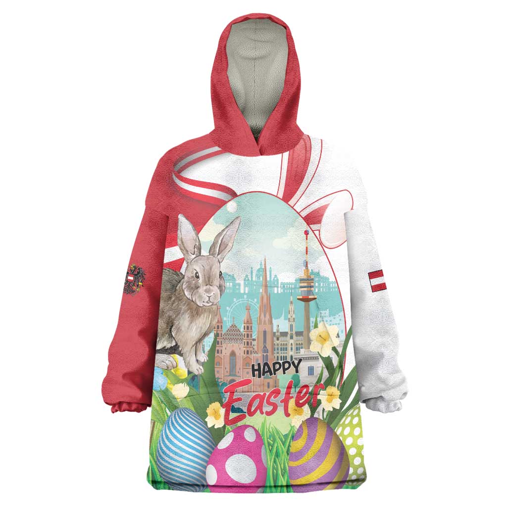 Happy Easter Austria Wearable Blanket Hoodie Easter Eggs With St. Stephen's Cathedral