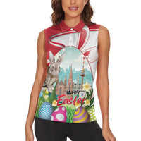 Happy Easter Austria Women Sleeveless Polo Shirt Easter Eggs With St. Stephen's Cathedral