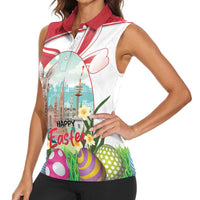Happy Easter Austria Women Sleeveless Polo Shirt Easter Eggs With St. Stephen's Cathedral