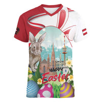 Happy Easter Austria Women V-Neck T-Shirt Easter Eggs With St. Stephen's Cathedral