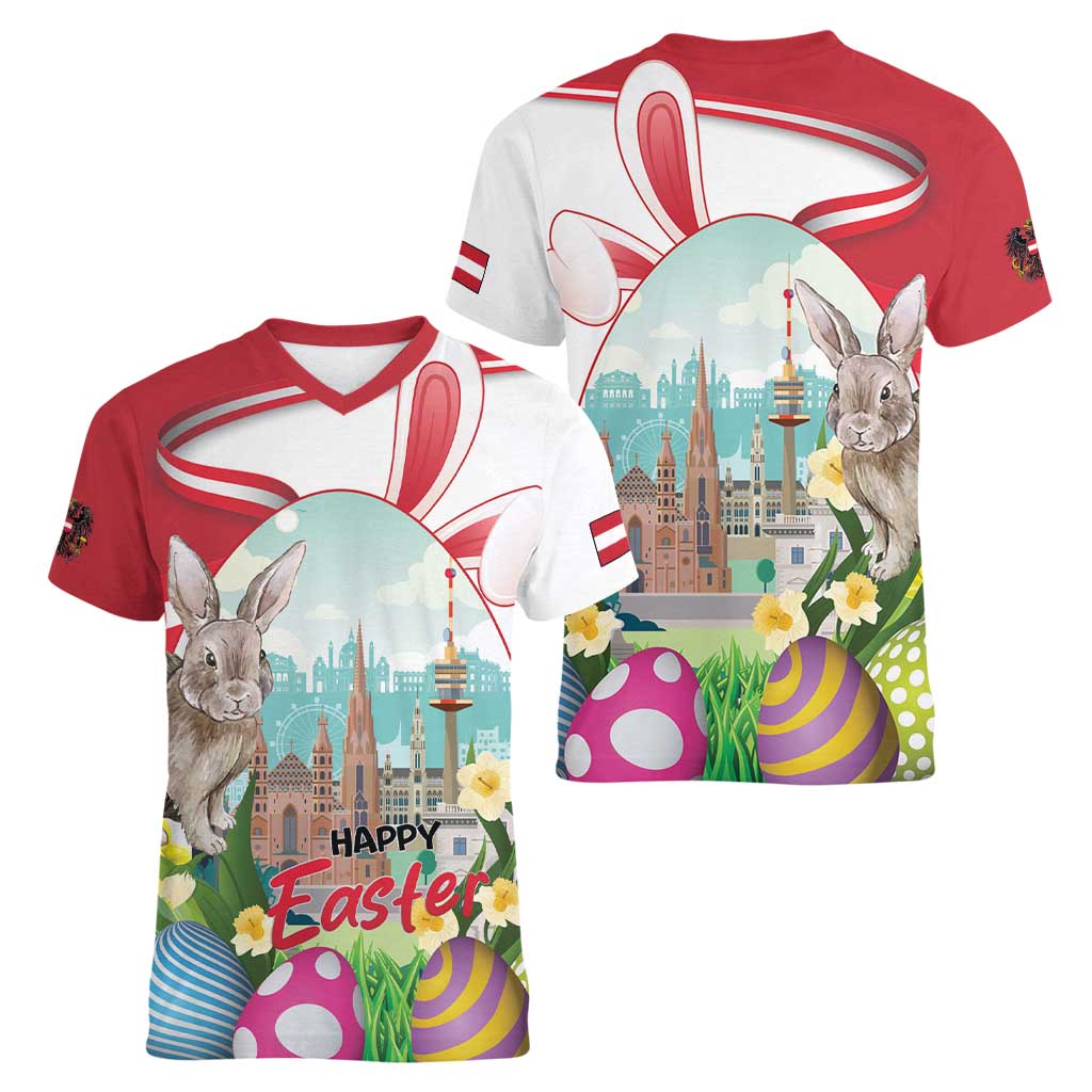 Happy Easter Austria Women V-Neck T-Shirt Easter Eggs With St. Stephen's Cathedral