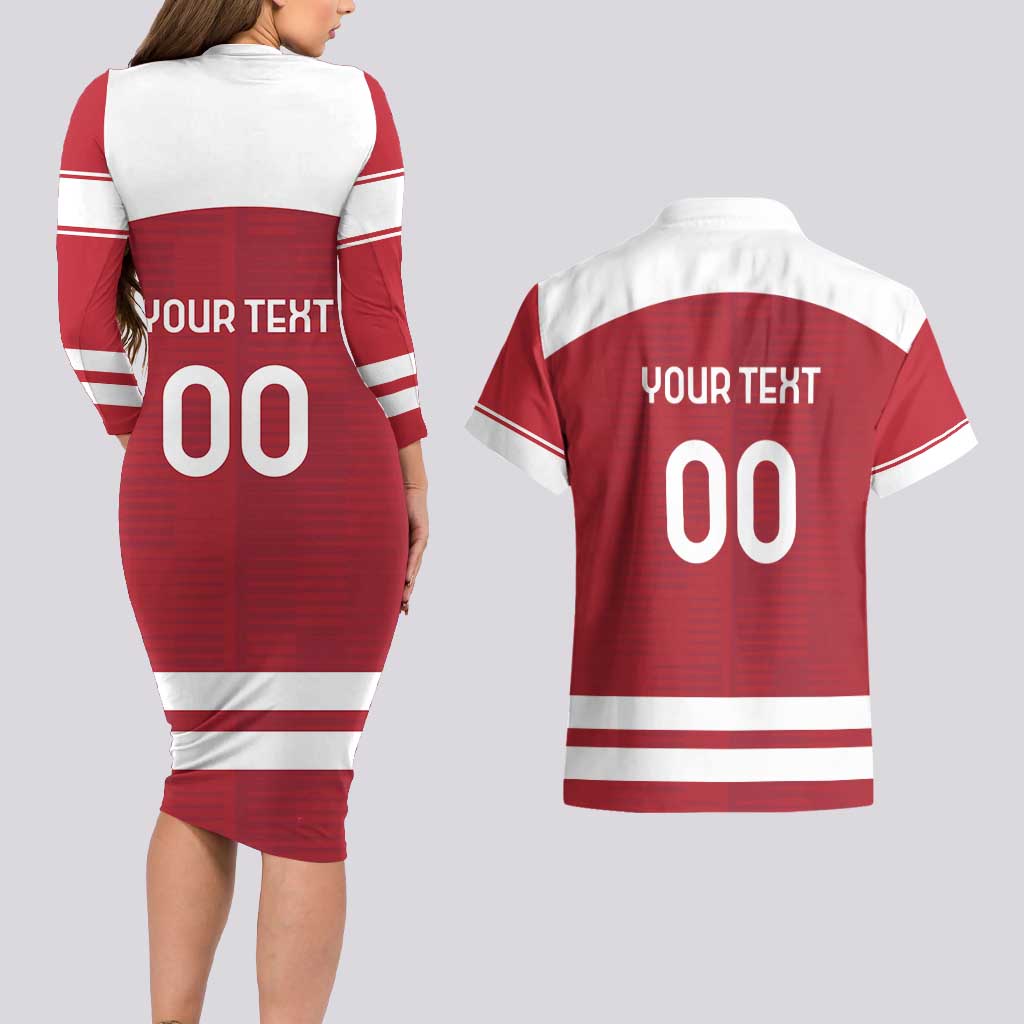 Custom Denmark Hockey Couples Matching Long Sleeve Bodycon Dress and Hawaiian Shirt Danish Lions