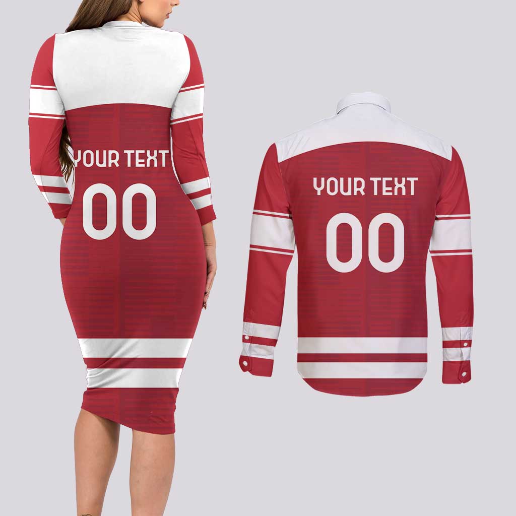 Custom Denmark Hockey Couples Matching Long Sleeve Bodycon Dress and Long Sleeve Button Shirt Danish Lions