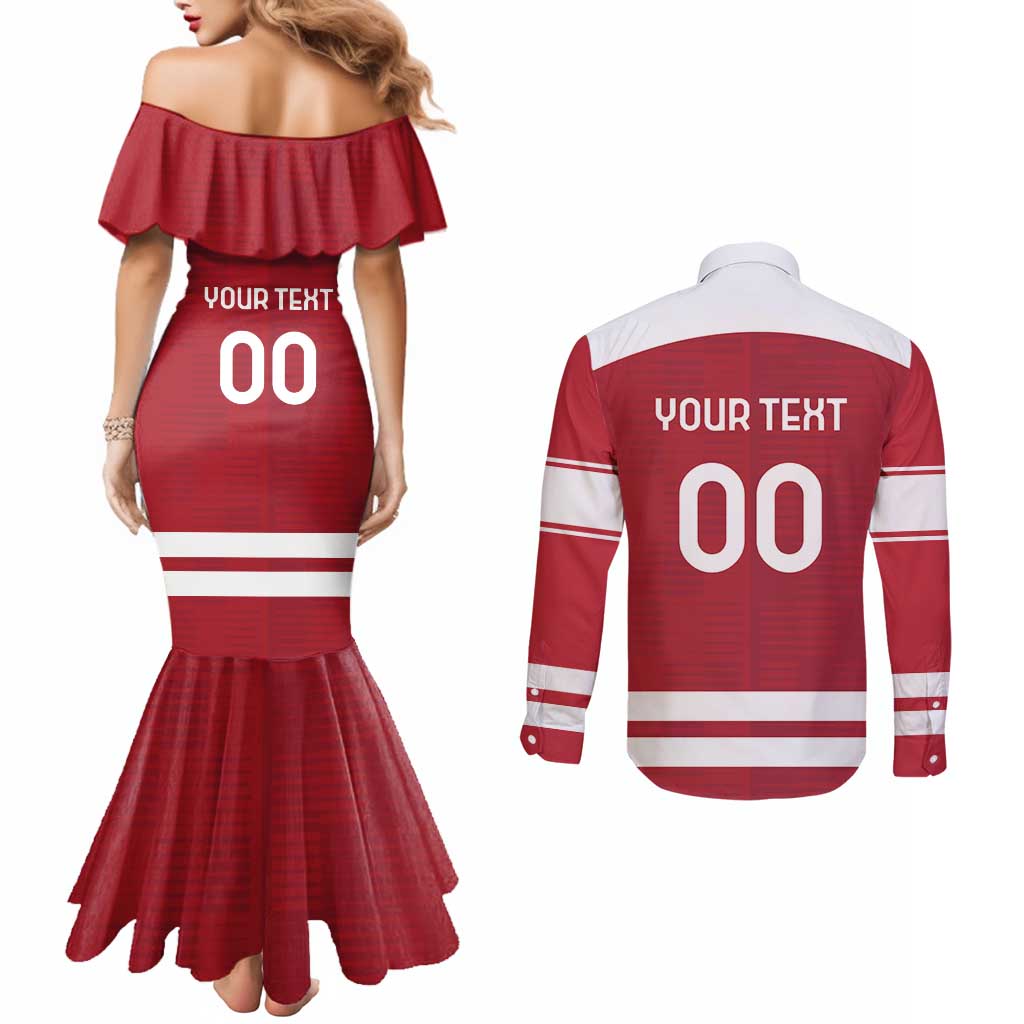 Custom Denmark Hockey Couples Matching Mermaid Dress and Long Sleeve Button Shirt Danish Lions