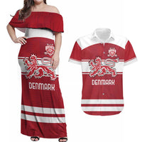 Custom Denmark Hockey Couples Matching Off Shoulder Maxi Dress and Hawaiian Shirt Danish Lions