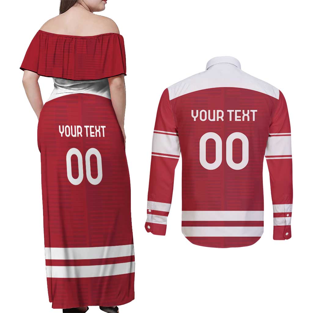 Custom Denmark Hockey Couples Matching Off Shoulder Maxi Dress and Long Sleeve Button Shirt Danish Lions