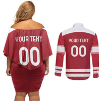 Custom Denmark Hockey Couples Matching Off Shoulder Short Dress and Long Sleeve Button Shirt Danish Lions