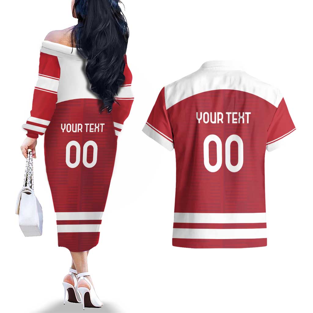 Custom Denmark Hockey Couples Matching Off The Shoulder Long Sleeve Dress and Hawaiian Shirt Danish Lions