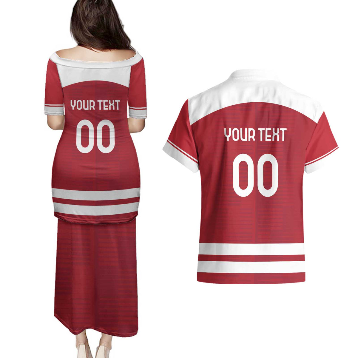 Custom Denmark Hockey Couples Matching Puletasi and Hawaiian Shirt Danish Lions