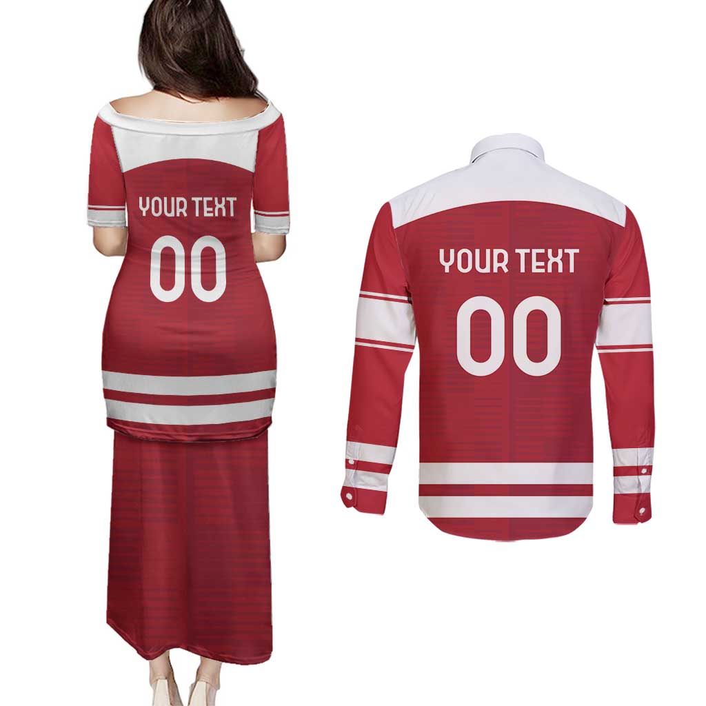 Custom Denmark Hockey Couples Matching Puletasi and Long Sleeve Button Shirt Danish Lions