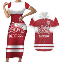 Custom Denmark Hockey Couples Matching Short Sleeve Bodycon Dress and Hawaiian Shirt Danish Lions