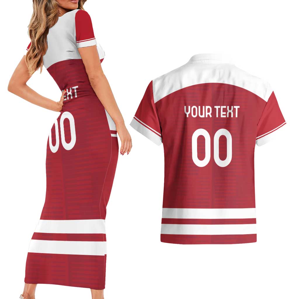 Custom Denmark Hockey Couples Matching Short Sleeve Bodycon Dress and Hawaiian Shirt Danish Lions