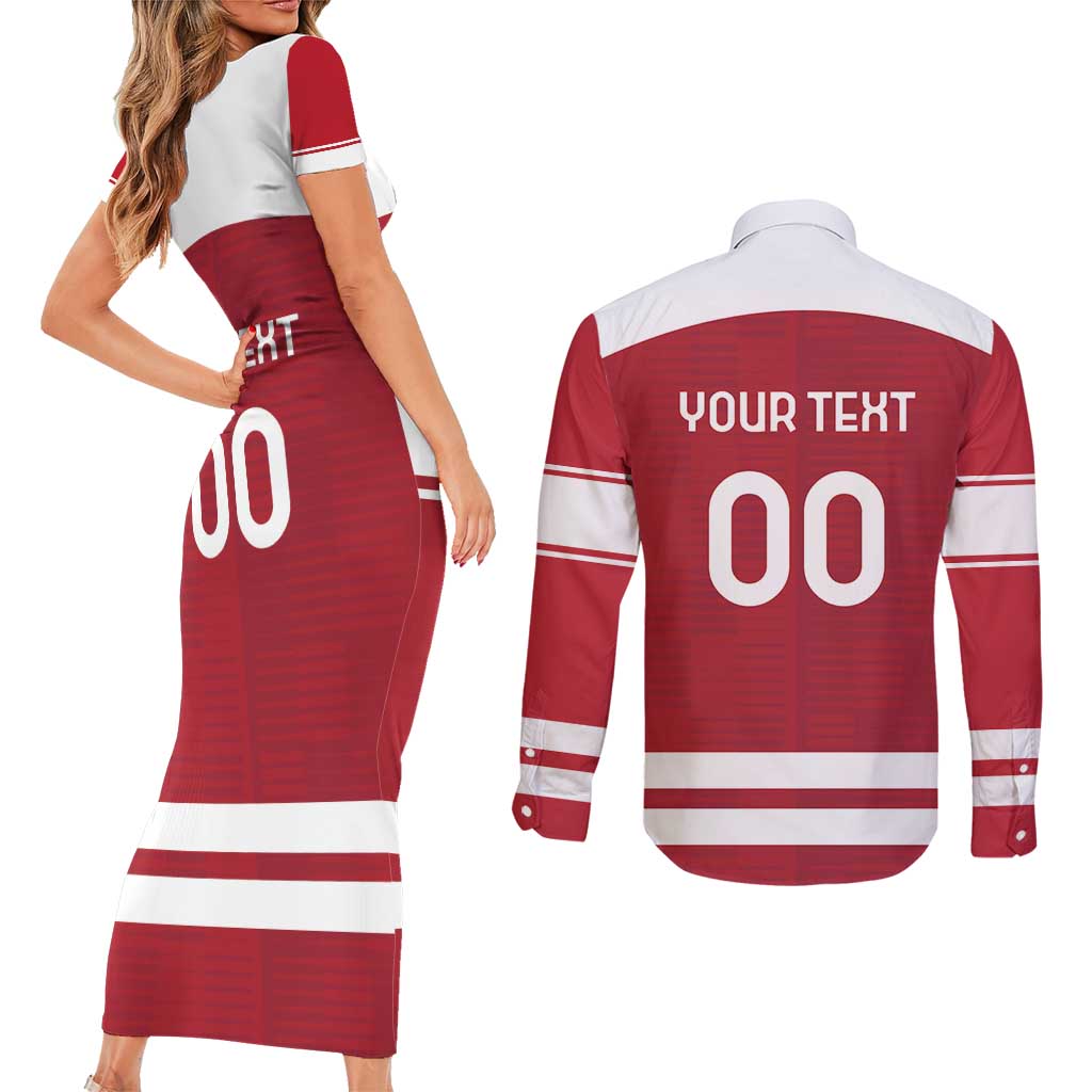 Custom Denmark Hockey Couples Matching Short Sleeve Bodycon Dress and Long Sleeve Button Shirt Danish Lions