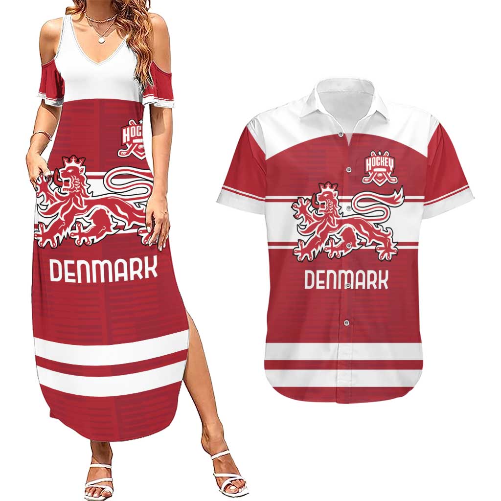 Custom Denmark Hockey Couples Matching Summer Maxi Dress and Hawaiian Shirt Danish Lions