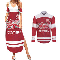 Custom Denmark Hockey Couples Matching Summer Maxi Dress and Long Sleeve Button Shirt Danish Lions