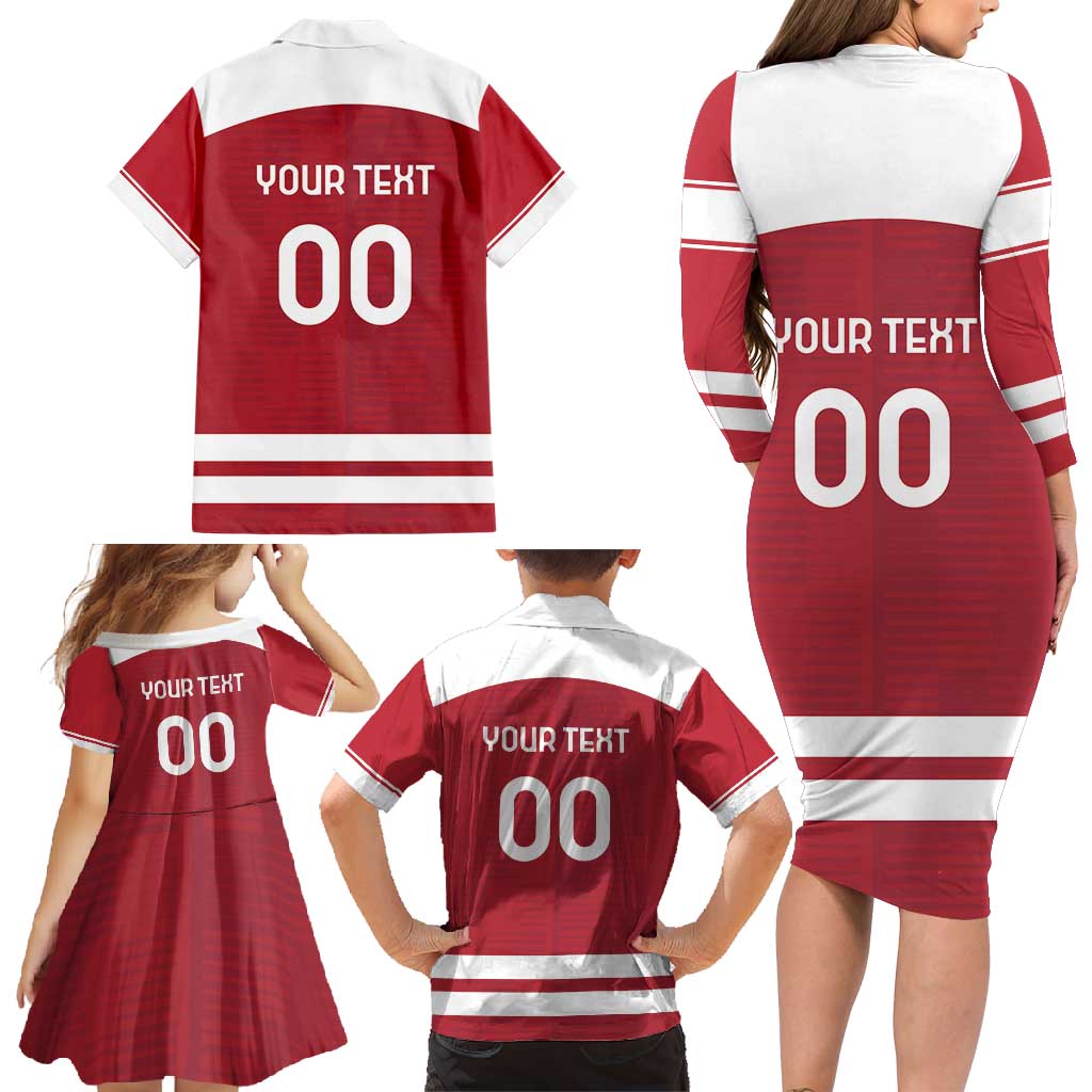 Custom Denmark Hockey Family Matching Long Sleeve Bodycon Dress and Hawaiian Shirt Danish Lions