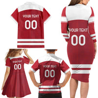 Custom Denmark Hockey Family Matching Long Sleeve Bodycon Dress and Hawaiian Shirt Danish Lions
