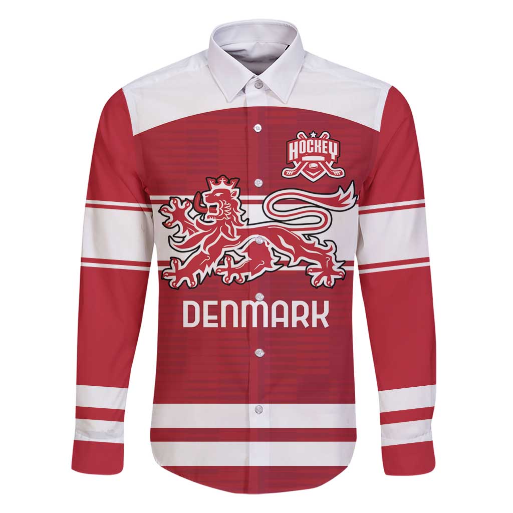Custom Denmark Hockey Family Matching Long Sleeve Bodycon Dress and Hawaiian Shirt Danish Lions