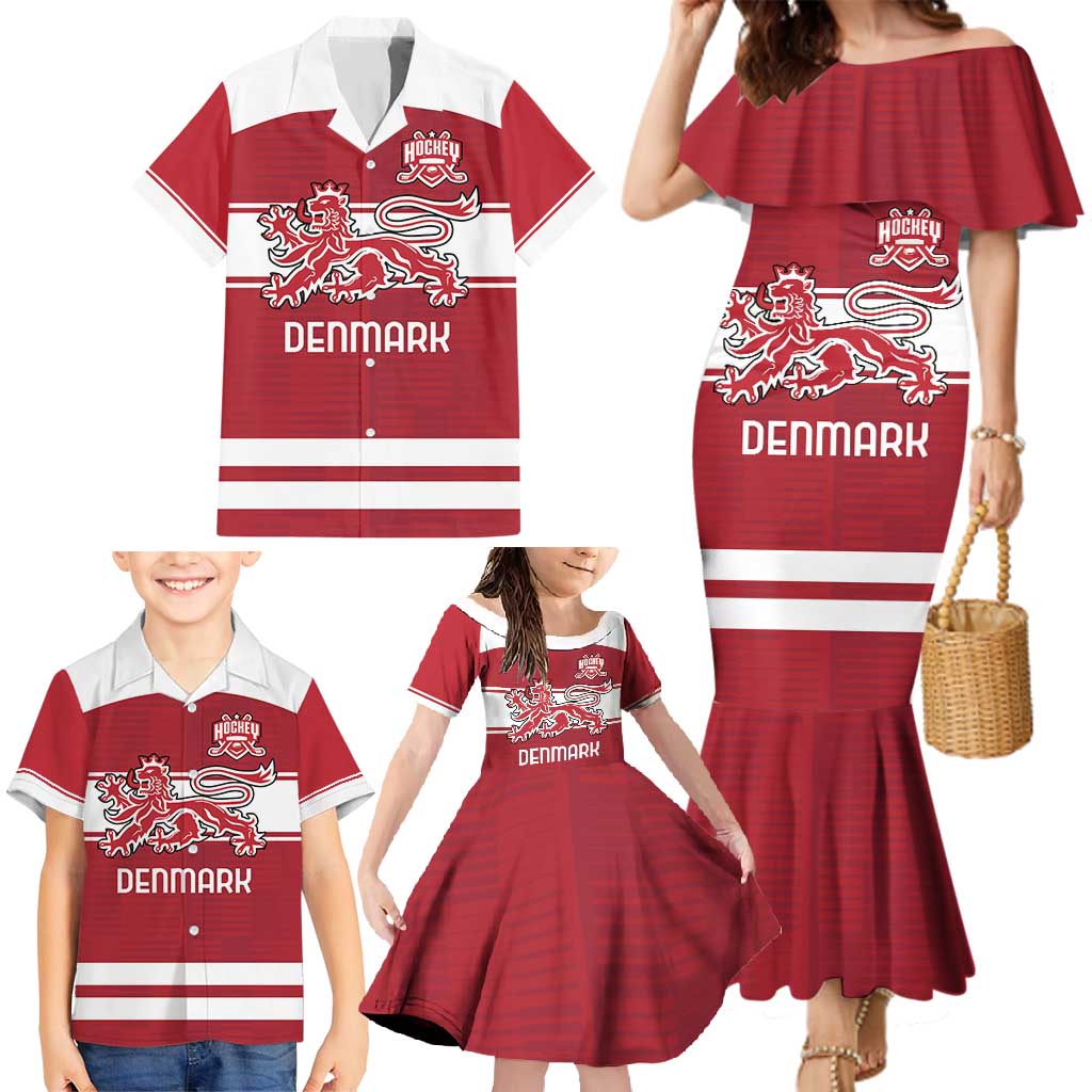Custom Denmark Hockey Family Matching Mermaid Dress and Hawaiian Shirt Danish Lions