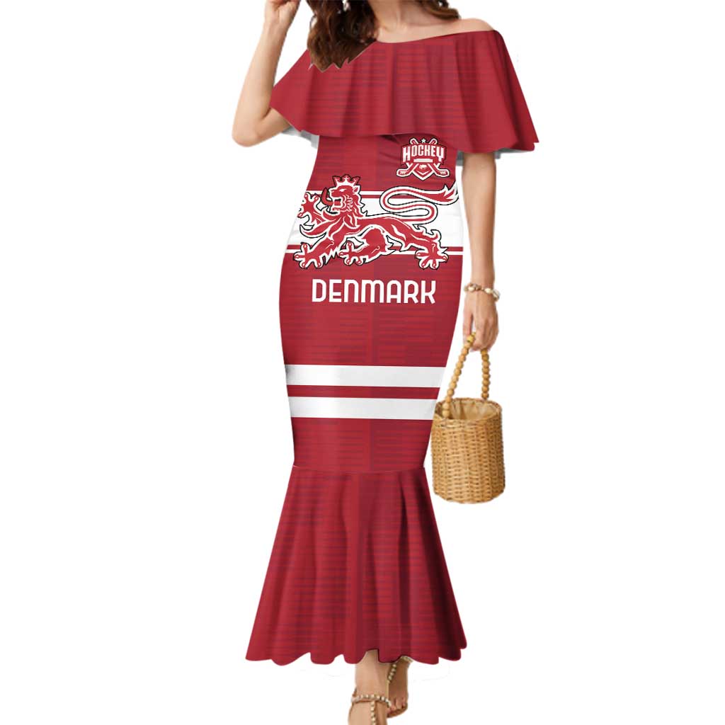 Custom Denmark Hockey Family Matching Mermaid Dress and Hawaiian Shirt Danish Lions