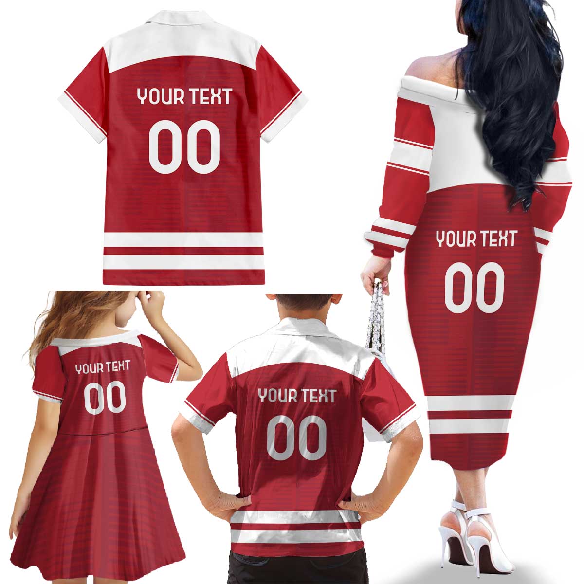 Custom Denmark Hockey Family Matching Off The Shoulder Long Sleeve Dress and Hawaiian Shirt Danish Lions