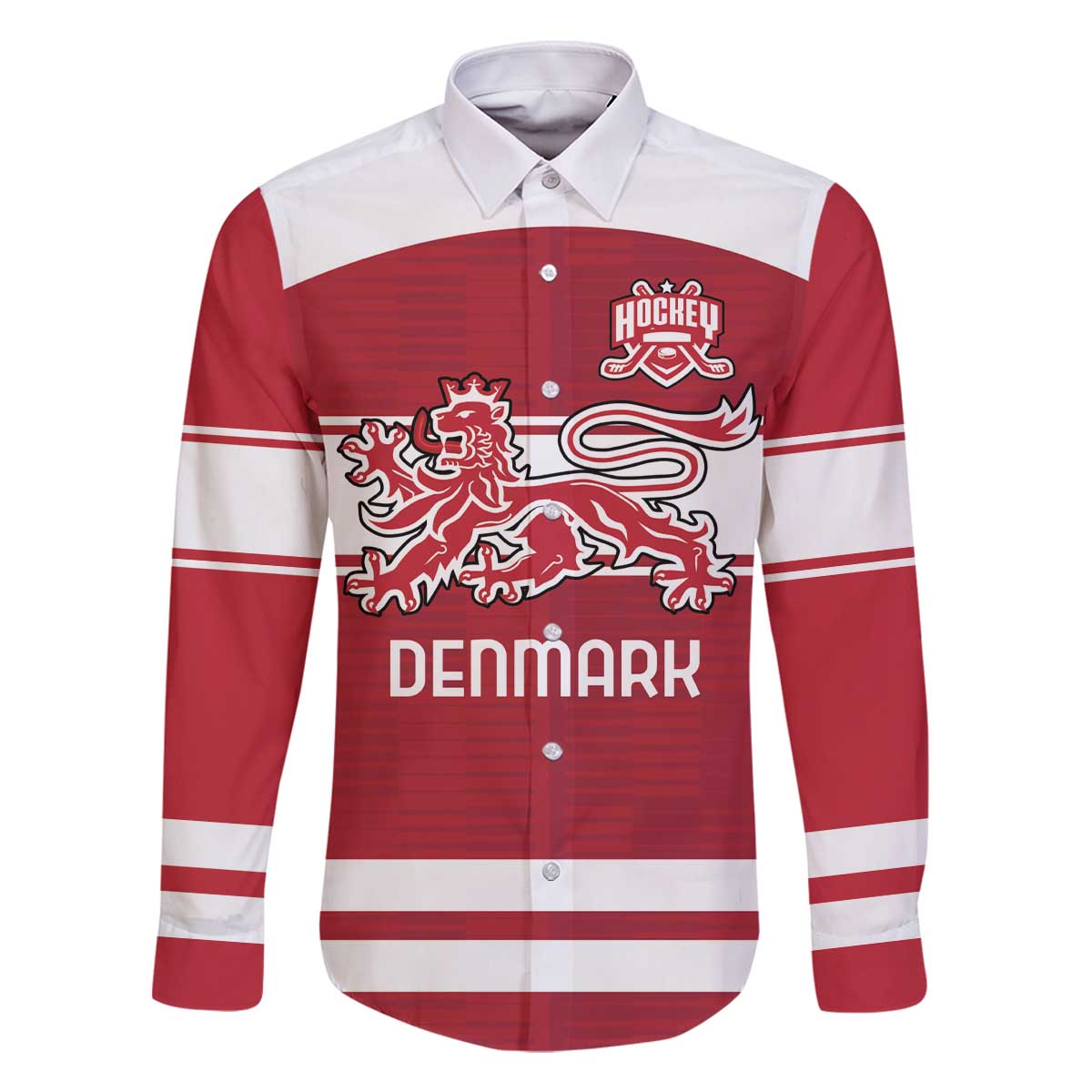 Custom Denmark Hockey Family Matching Off The Shoulder Long Sleeve Dress and Hawaiian Shirt Danish Lions