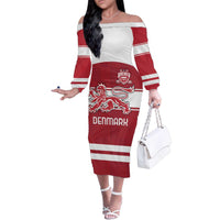 Custom Denmark Hockey Family Matching Off The Shoulder Long Sleeve Dress and Hawaiian Shirt Danish Lions