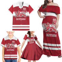 Custom Denmark Hockey Family Matching Off Shoulder Maxi Dress and Hawaiian Shirt Danish Lions