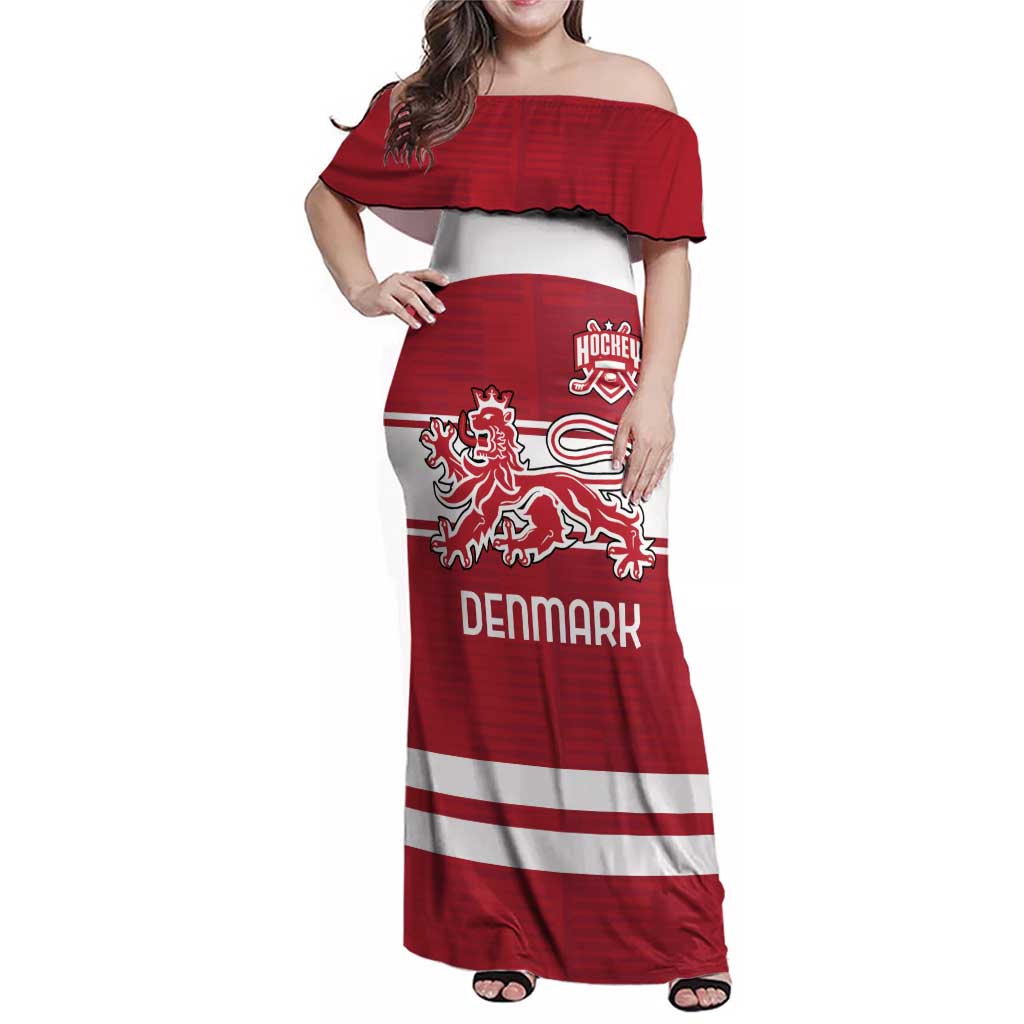 Custom Denmark Hockey Family Matching Off Shoulder Maxi Dress and Hawaiian Shirt Danish Lions