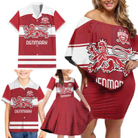 Custom Denmark Hockey Family Matching Off Shoulder Short Dress and Hawaiian Shirt Danish Lions