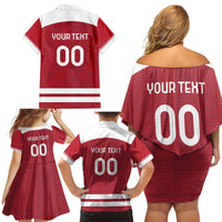 Custom Denmark Hockey Family Matching Off Shoulder Short Dress and Hawaiian Shirt Danish Lions