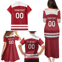 Custom Denmark Hockey Family Matching Puletasi and Hawaiian Shirt Danish Lions