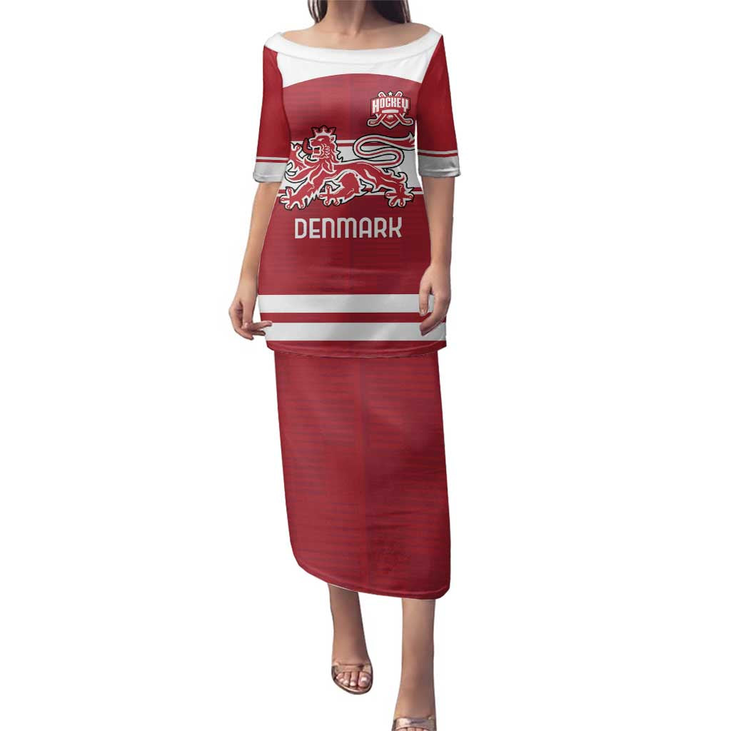 Custom Denmark Hockey Family Matching Puletasi and Hawaiian Shirt Danish Lions