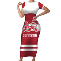 Custom Denmark Hockey Family Matching Short Sleeve Bodycon Dress and Hawaiian Shirt Danish Lions
