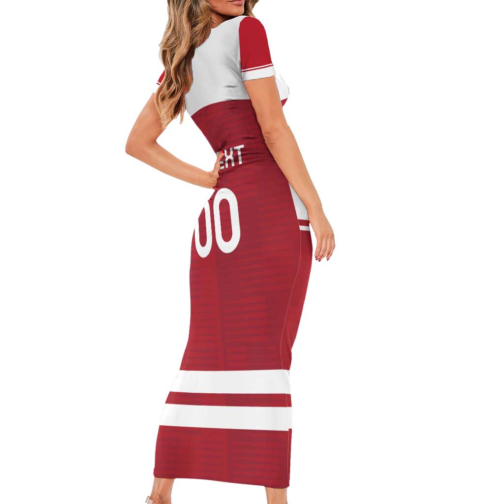Custom Denmark Hockey Family Matching Short Sleeve Bodycon Dress and Hawaiian Shirt Danish Lions