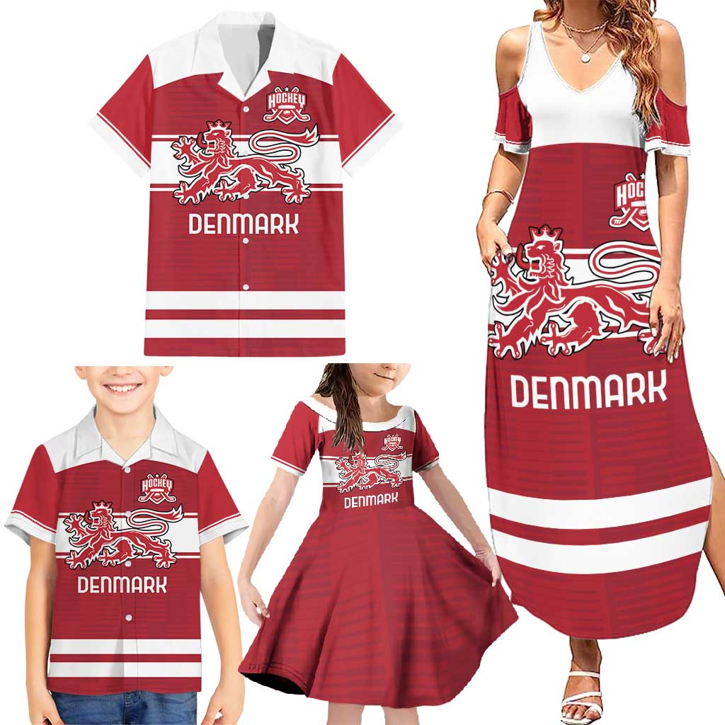 Custom Denmark Hockey Family Matching Summer Maxi Dress and Hawaiian Shirt Danish Lions