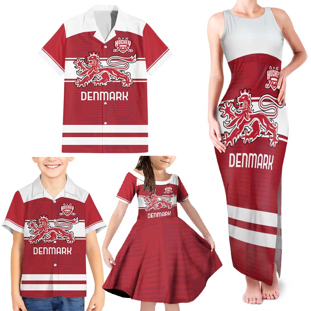 Custom Denmark Hockey Family Matching Tank Maxi Dress and Hawaiian Shirt Danish Lions
