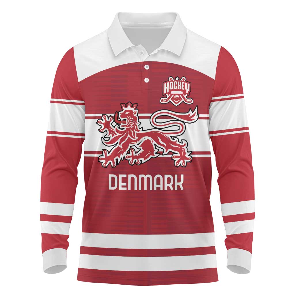 Custom Denmark Hockey Long Sleeve Polo Shirt Danish Lions