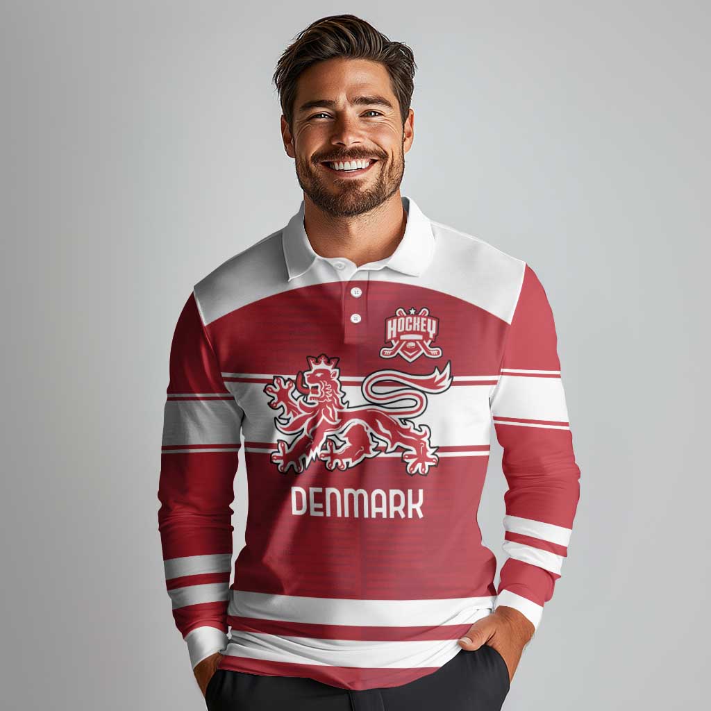 Custom Denmark Hockey Long Sleeve Polo Shirt Danish Lions