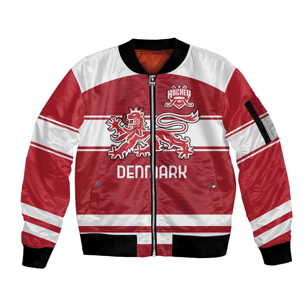 Custom Denmark Hockey Sleeve Zip Bomber Jacket Danish Lions