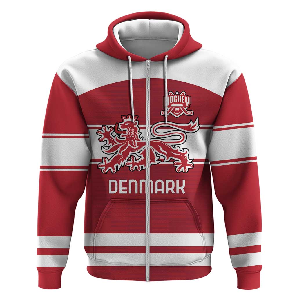 Custom Denmark Hockey Zip Hoodie Danish Lions