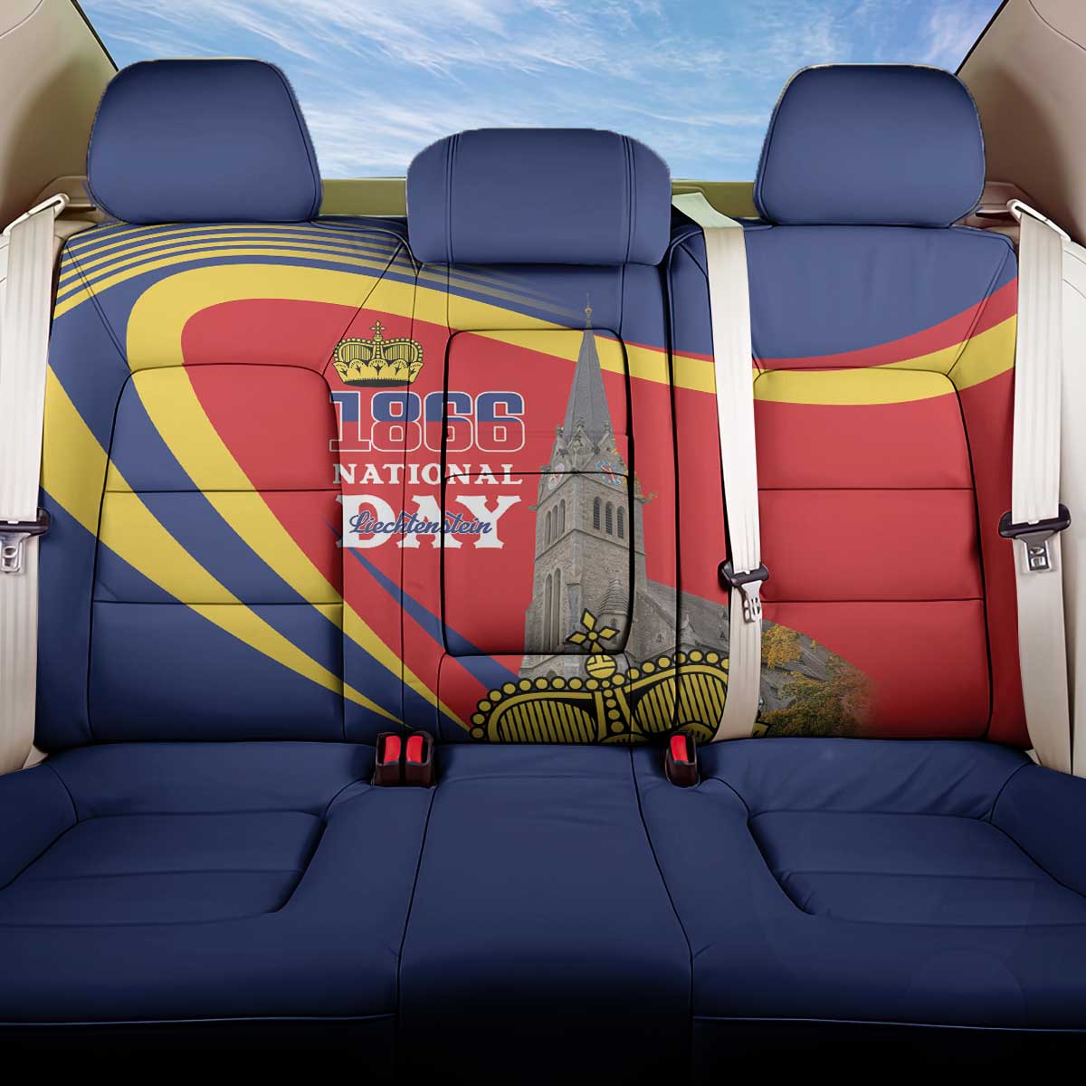 Liechtenstein National Day 1866 Back Car Seat Cover Gold Crown Vaduz Cathedral