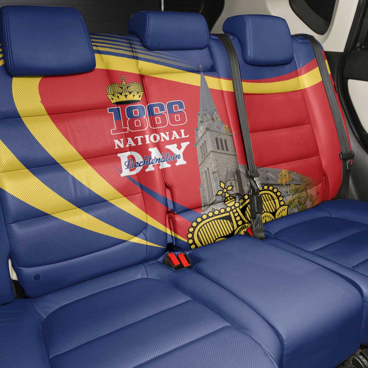 Liechtenstein National Day 1866 Back Car Seat Cover Gold Crown Vaduz Cathedral