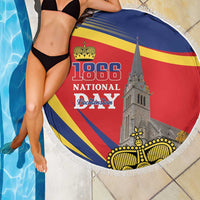 Liechtenstein National Day 1866 Beach Blanket Gold Crown Vaduz Cathedral