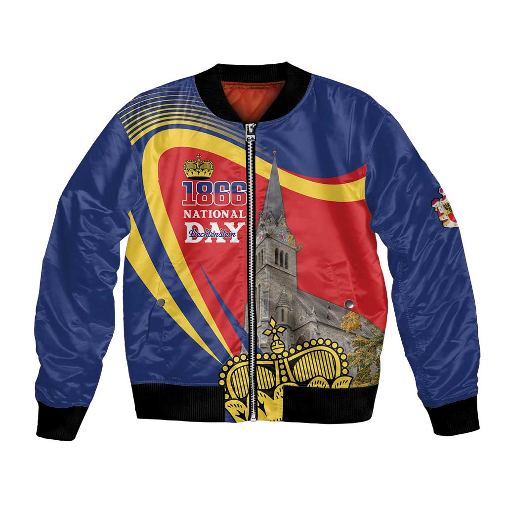 Liechtenstein National Day 1866 Bomber Jacket Gold Crown Vaduz Cathedral