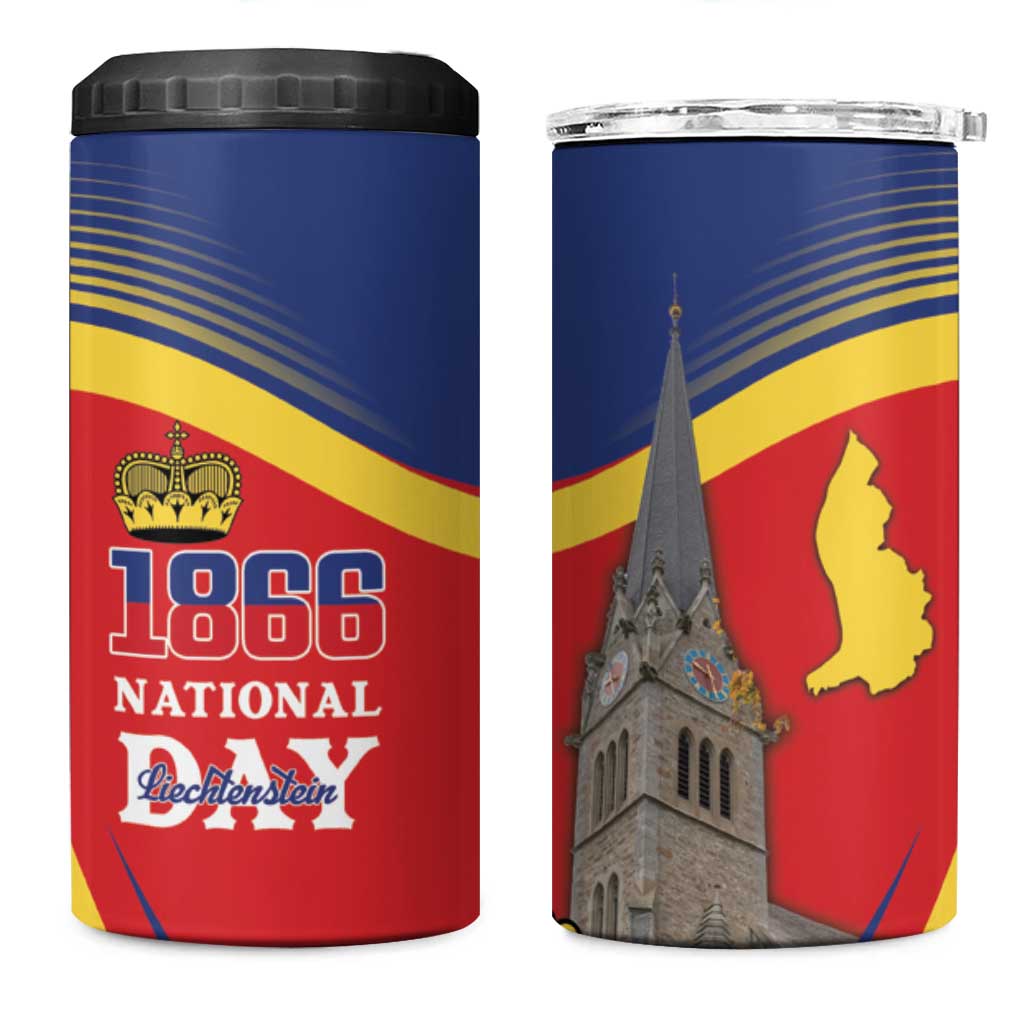 Liechtenstein National Day 1866 4 in 1 Can Cooler Tumbler Gold Crown Vaduz Cathedral