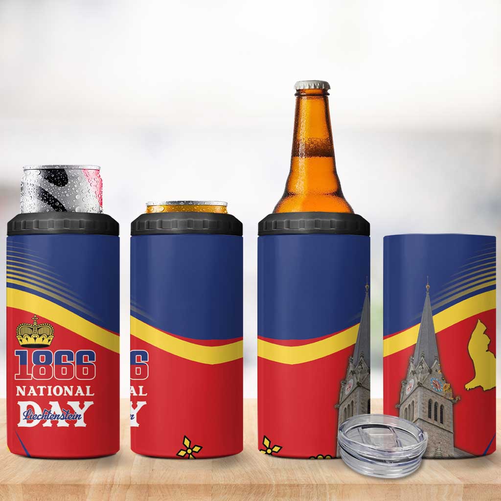 Liechtenstein National Day 1866 4 in 1 Can Cooler Tumbler Gold Crown Vaduz Cathedral