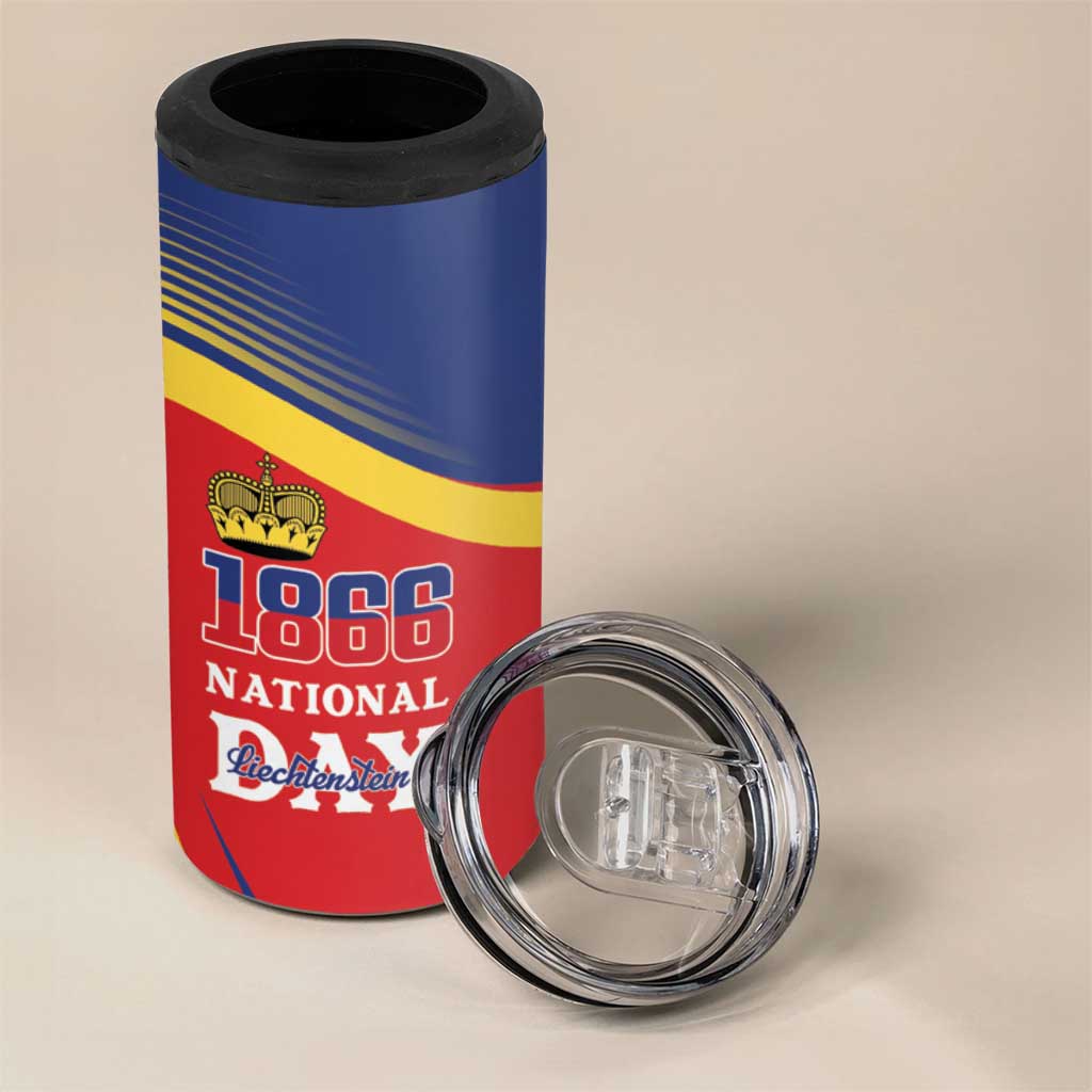Liechtenstein National Day 1866 4 in 1 Can Cooler Tumbler Gold Crown Vaduz Cathedral