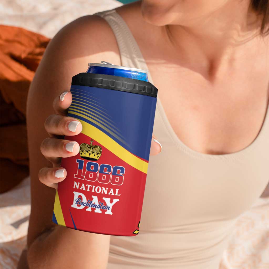 Liechtenstein National Day 1866 4 in 1 Can Cooler Tumbler Gold Crown Vaduz Cathedral