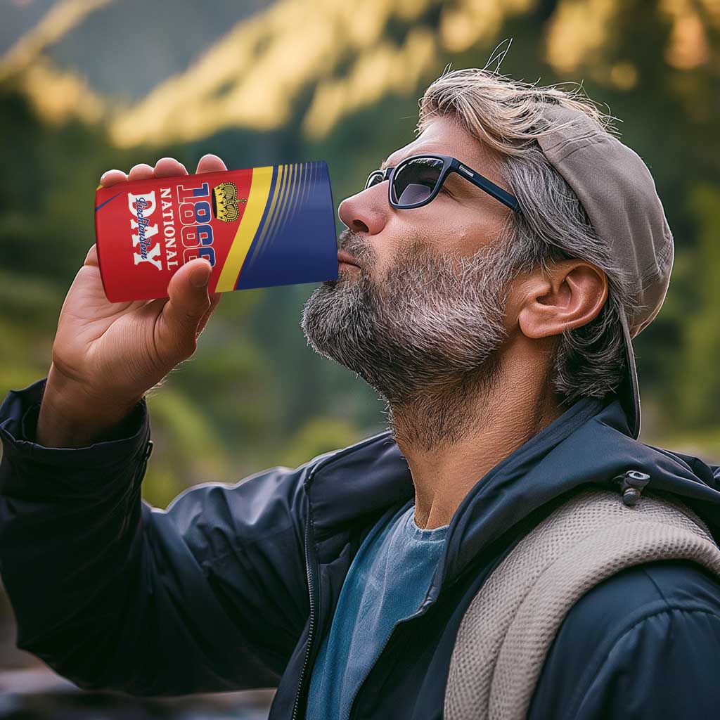Liechtenstein National Day 1866 4 in 1 Can Cooler Tumbler Gold Crown Vaduz Cathedral
